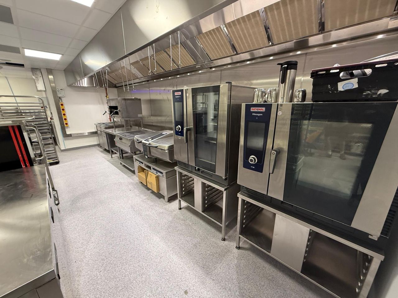 Production kitchen with combi ovens at a Bournemouth football stadium