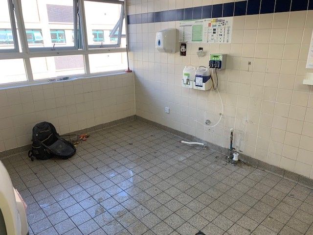 The existing kitchen space at the National Oceanography Centre, stripped out ready for the new layout
