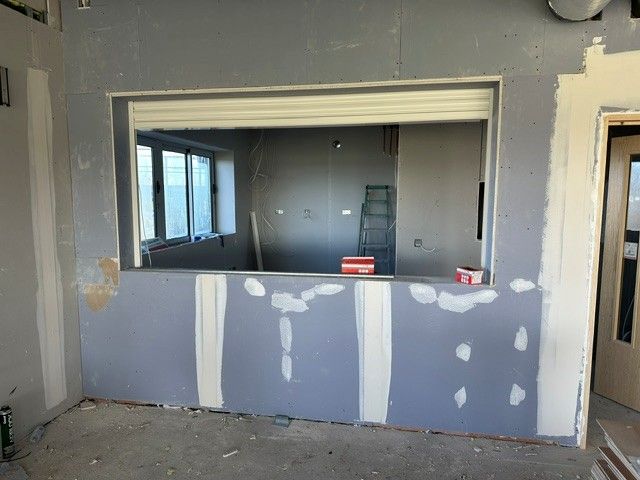 Servery hatch at Ringwood Football Club's new clubhouse during construction